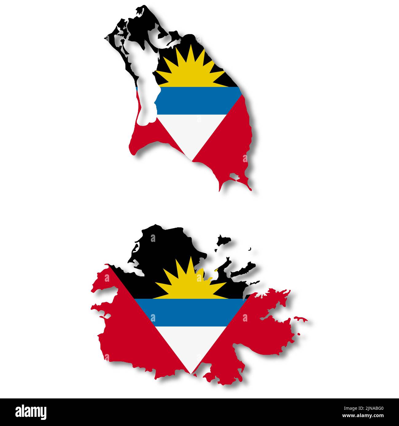 Antigua und Barbuda Flaggenkarte 3D Abbildung mit Beschneidungspfad Stockfoto