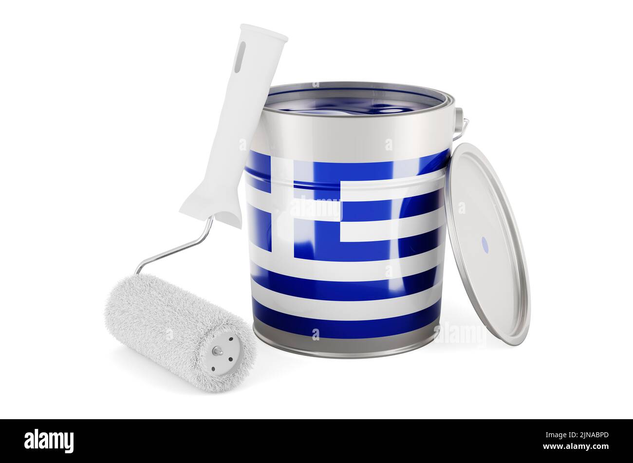 Griechische Flagge auf der Farbtuche, 3D Rendering isoliert auf weißem Hintergrund Stockfoto