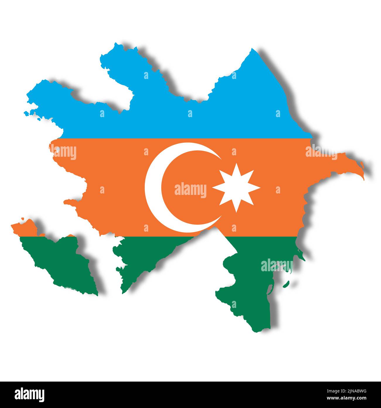 Aserbaidschanische Flaggenkarte auf weißem Hintergrund 3D Abbildung mit Beschneidungspfad Stockfoto