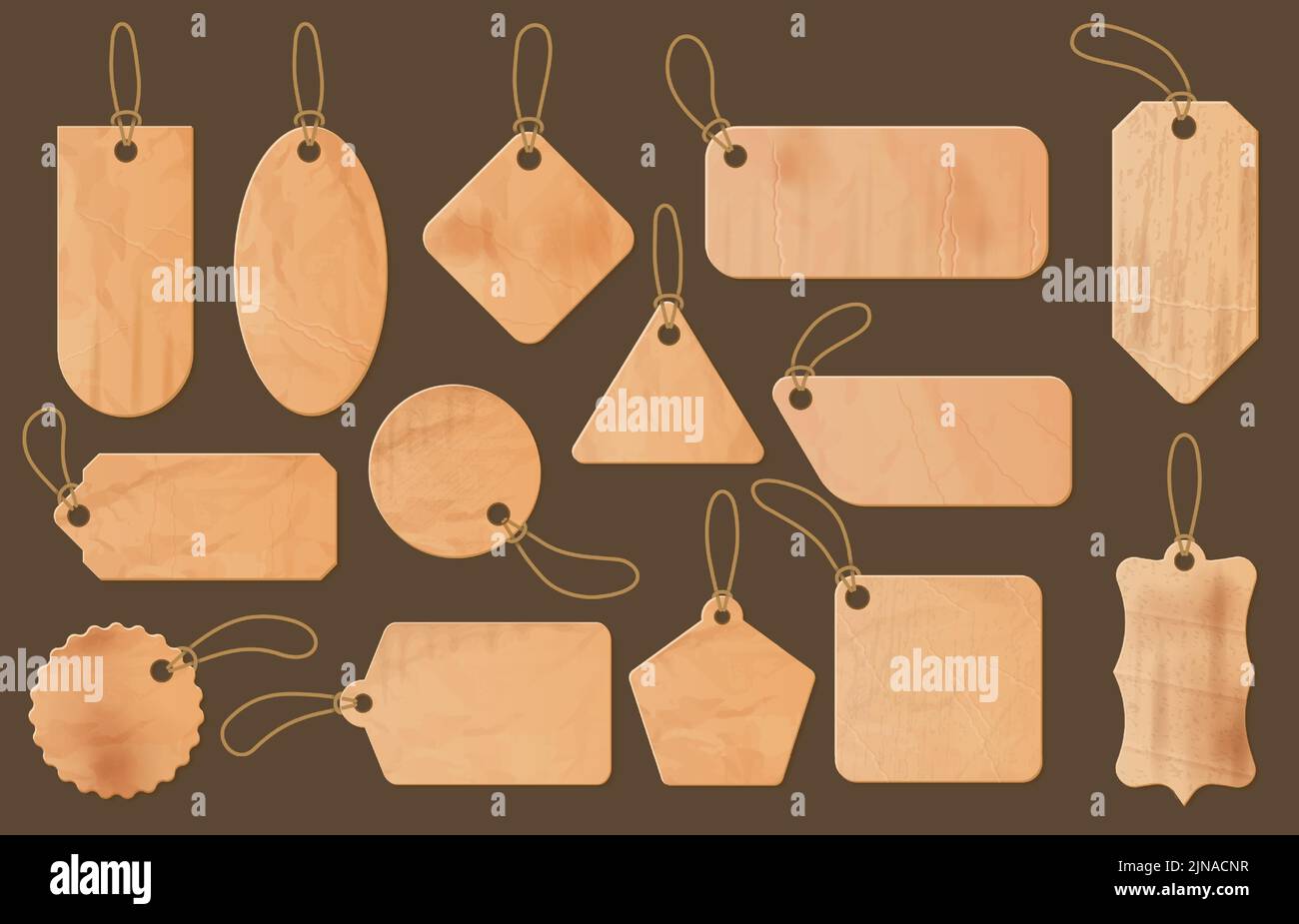 Alte Papieranhänger. Karton-Etikett, Scrapbooking-Elemente und vintage Preisschild mit Öse Tülle Vektor-Set Stock Vektor