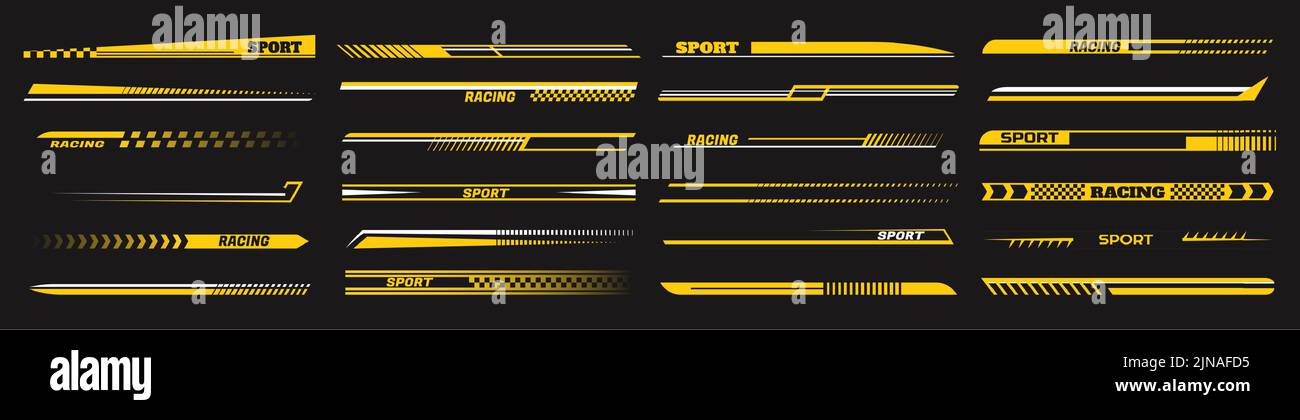 Aufklebestreifen für Sportwagen. Speed Lines, Racing Tuning Strips und Auto Aufkleber Vektor-Set Stock Vektor