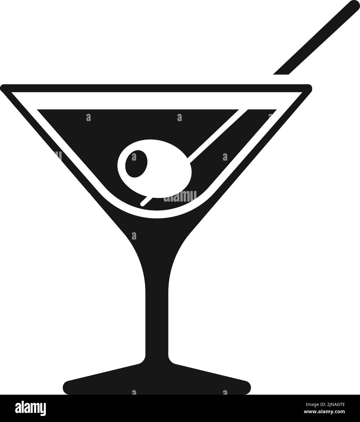 Martini-Symbol. Cocktailglas mit olivschwarzem Symbol Stock Vektor