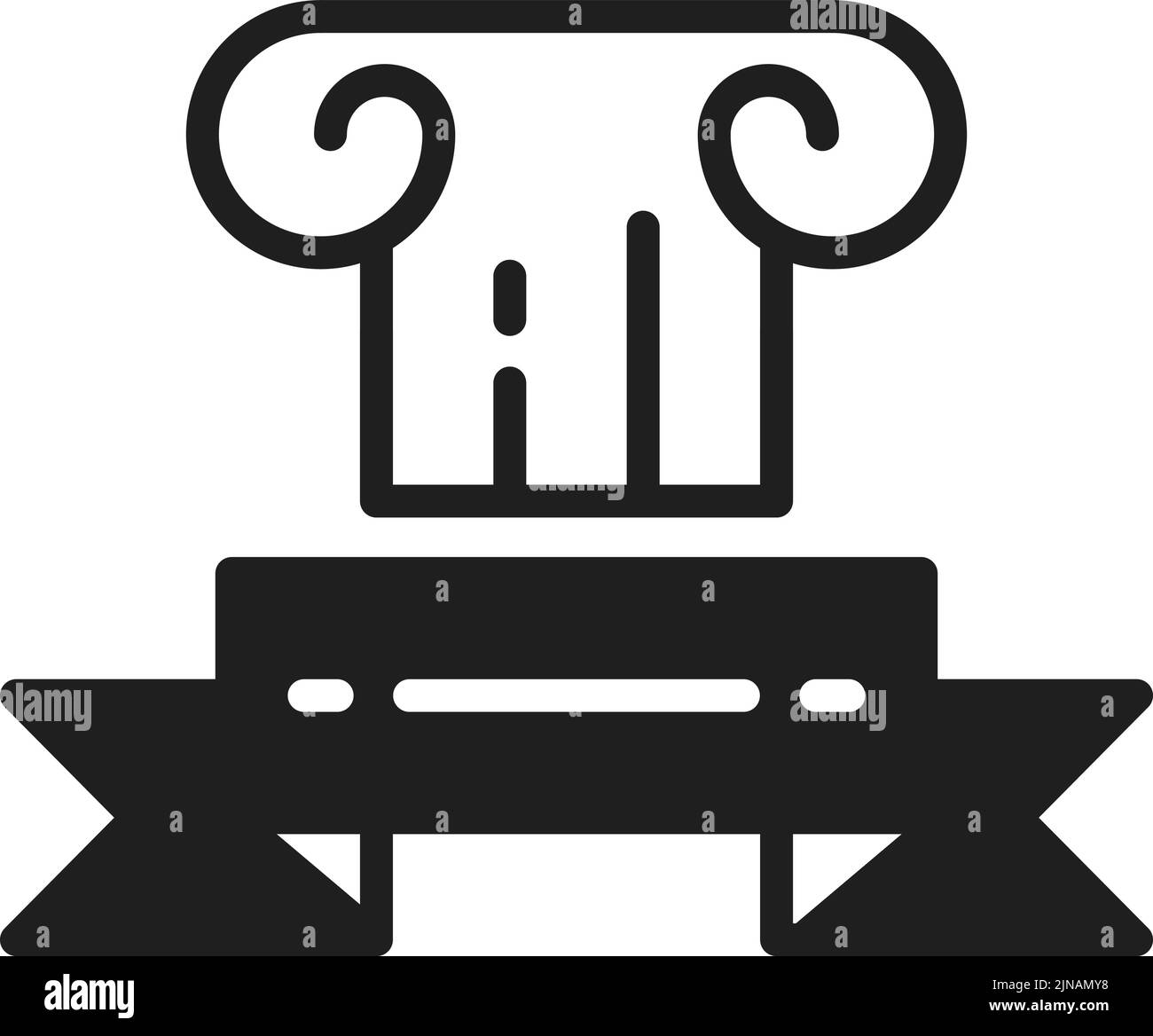 Römische Säule mit Bannerlogo. Schwarzes Premium-Emblem Stock Vektor