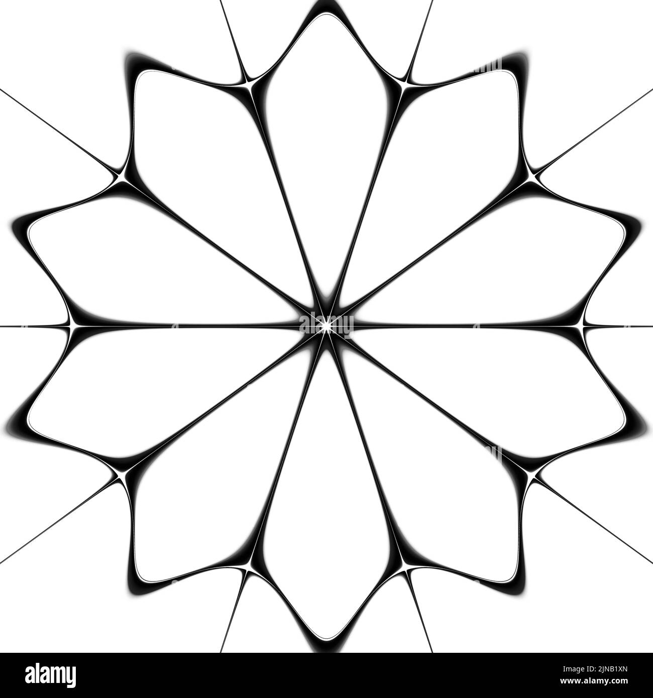 Florale digitale Abstraktion, schwarze Tinte auf Weiß Stockfoto