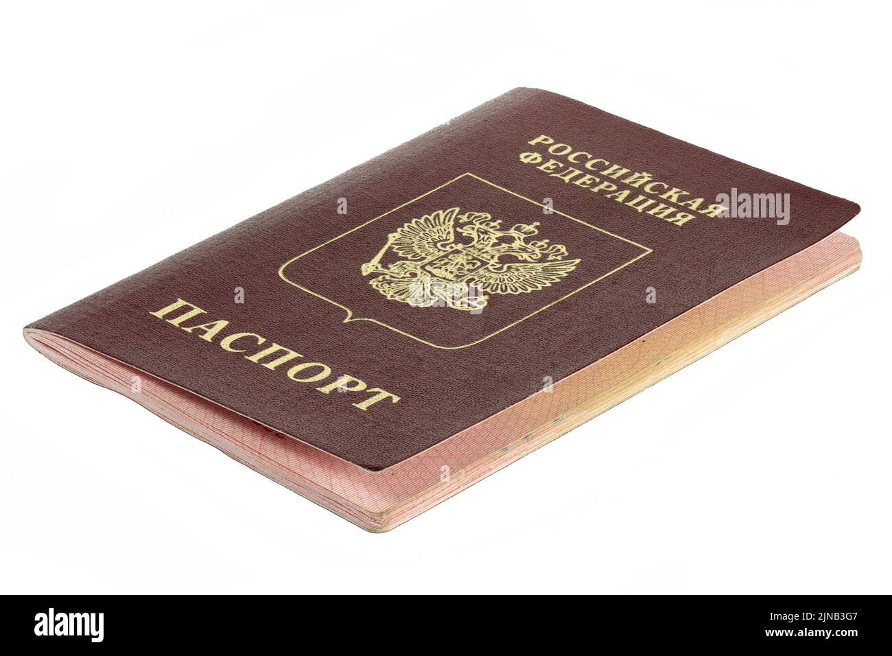 Russischer Pass isoliert auf weißem Hintergrund Stockfoto