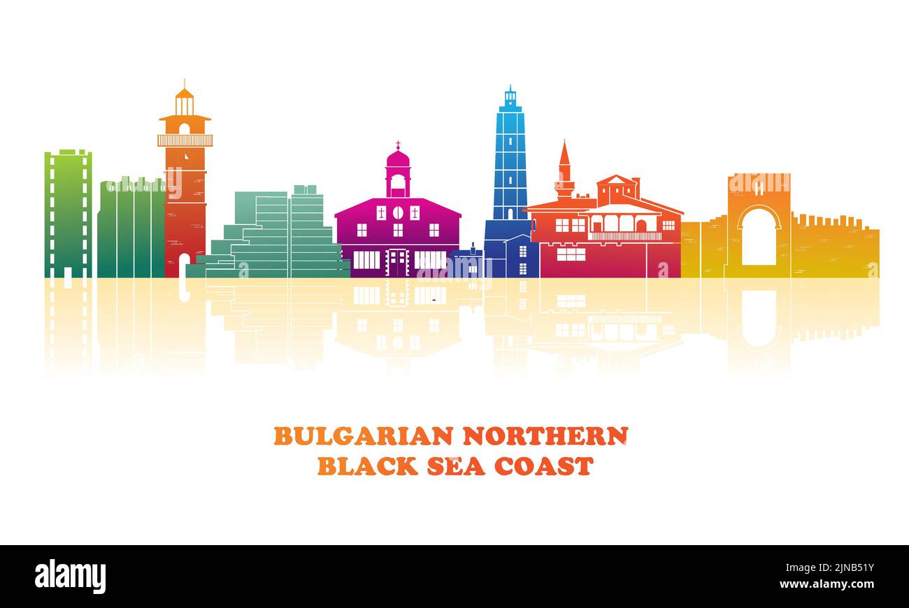 Farbenprächtiges Skyline-Panorama der bulgarischen nördlichen Schwarzmeerküste - Vektorgrafik Stock Vektor