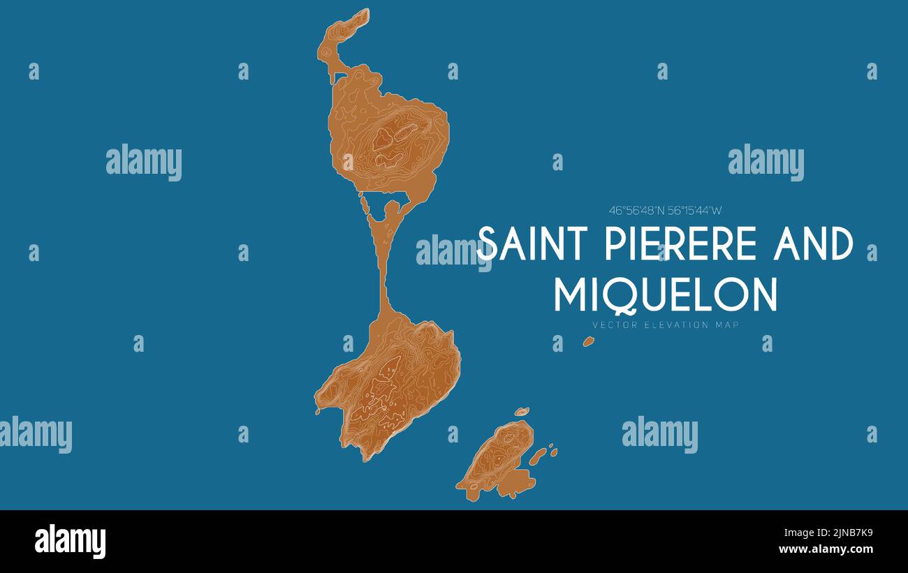 Topografische Karte von Saint Pierre und Miquelon, Frankreich. Vektor detaillierte Höhenkarte der Insel. Geografisch elegantes Poster mit Landschaftsdarm. Stock Vektor