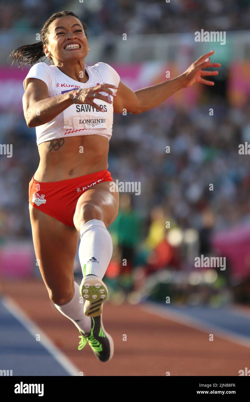 Jazmin SAWYERS aus England beim Women's Long Jump - Finale bei den Commonwealth Games in Birmingham 2022 Stockfoto