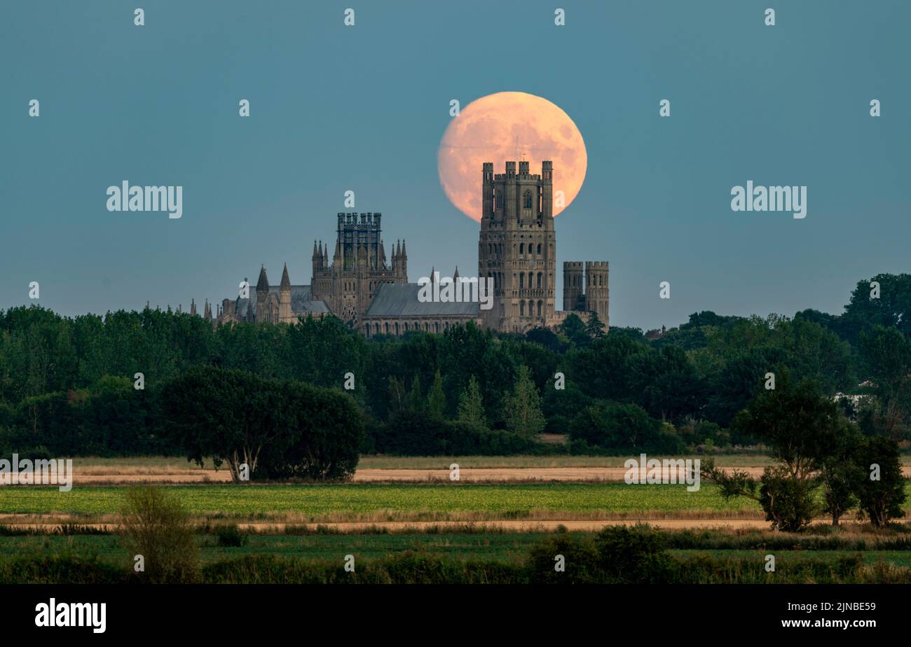 Mondaufgang hinter Ely Cathedral, 10.. August 2022 Stockfoto