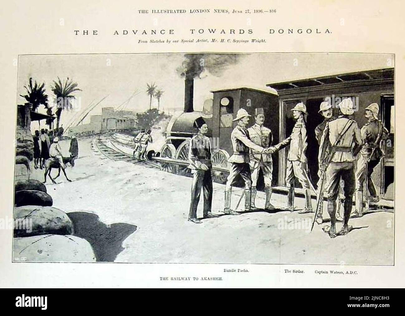 Der Vormarsch in Richtung Dongola - aus Skizzen unseres Spezialkünstlers, Mr. H. C. Seppings Wright, The Illustrated London News, 29. Juni 1896 (ausgeschnitten) Stockfoto