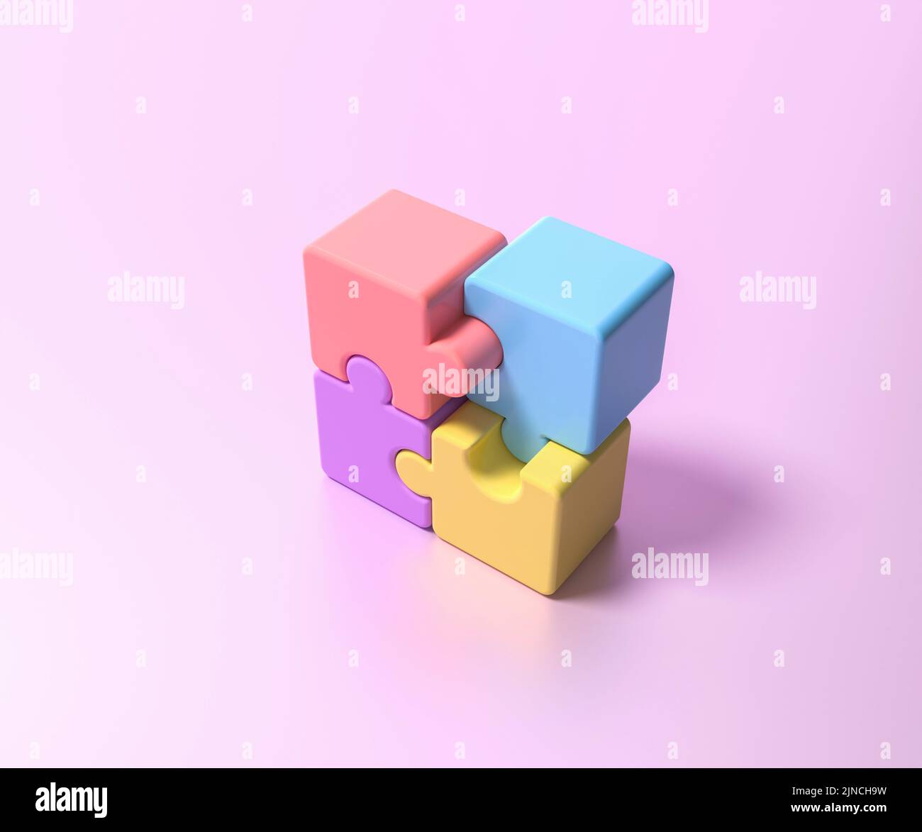 3D Puzzle-Stücke auf rosa Hintergrund. Problemlösung, Geschäftskonzept. 3D Abbildung Stockfoto