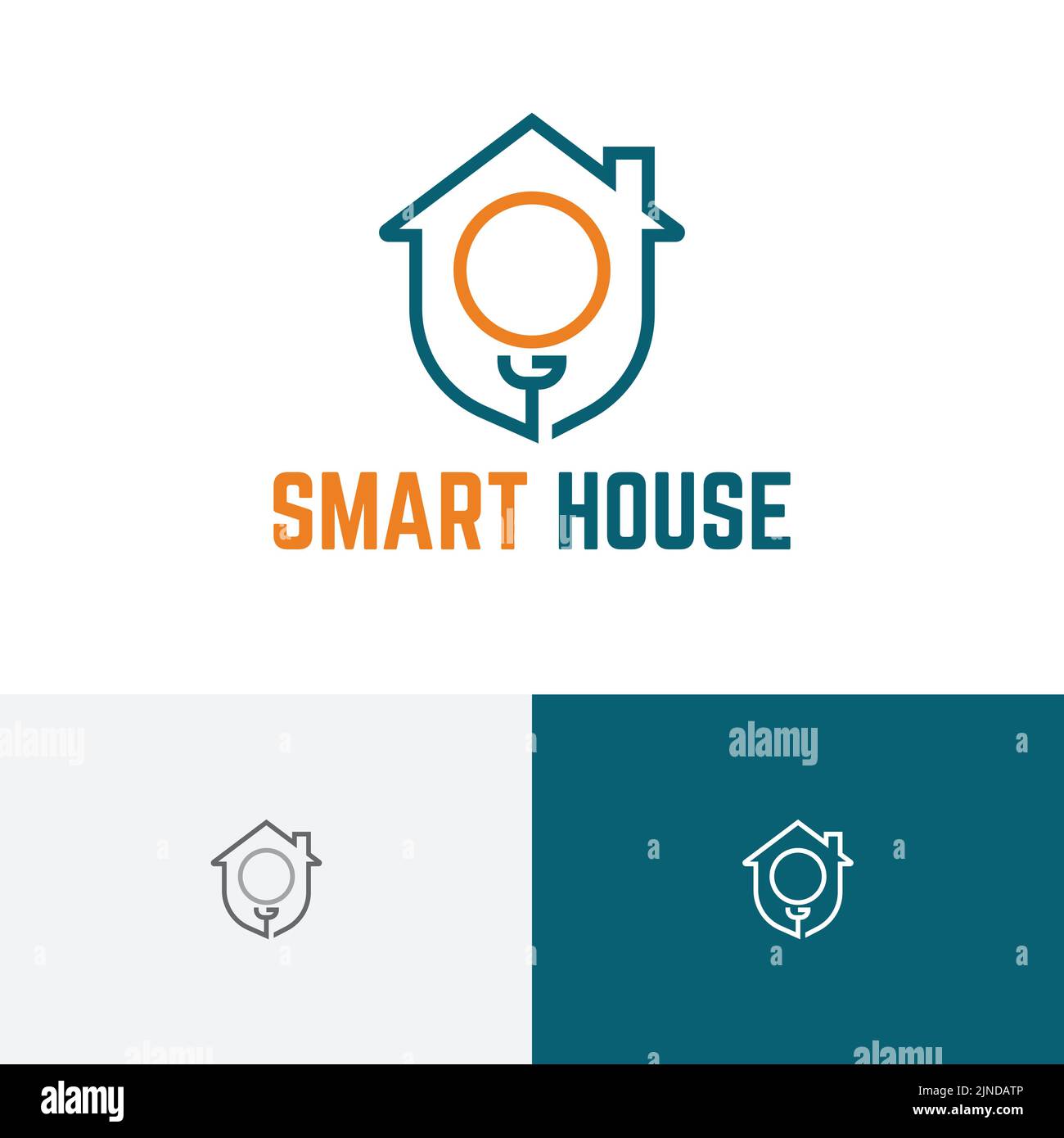 Smart House Home Licht Lampe Strom Linie Logo Stock Vektor