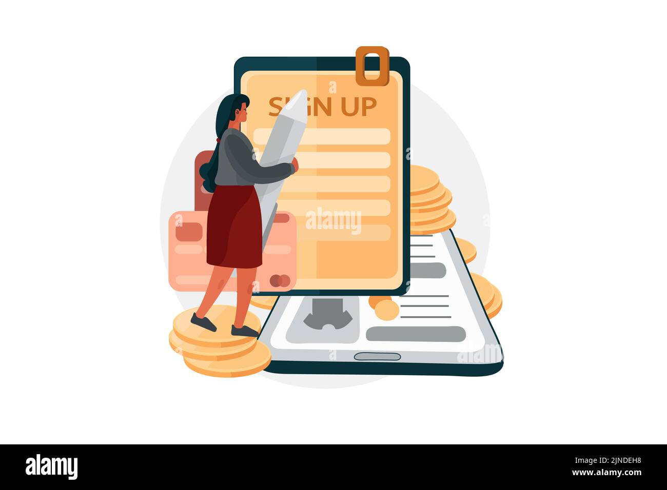 Digital World Illustration Konzept. Flache Abbildung isoliert auf weißem Hintergrund Stock Vektor