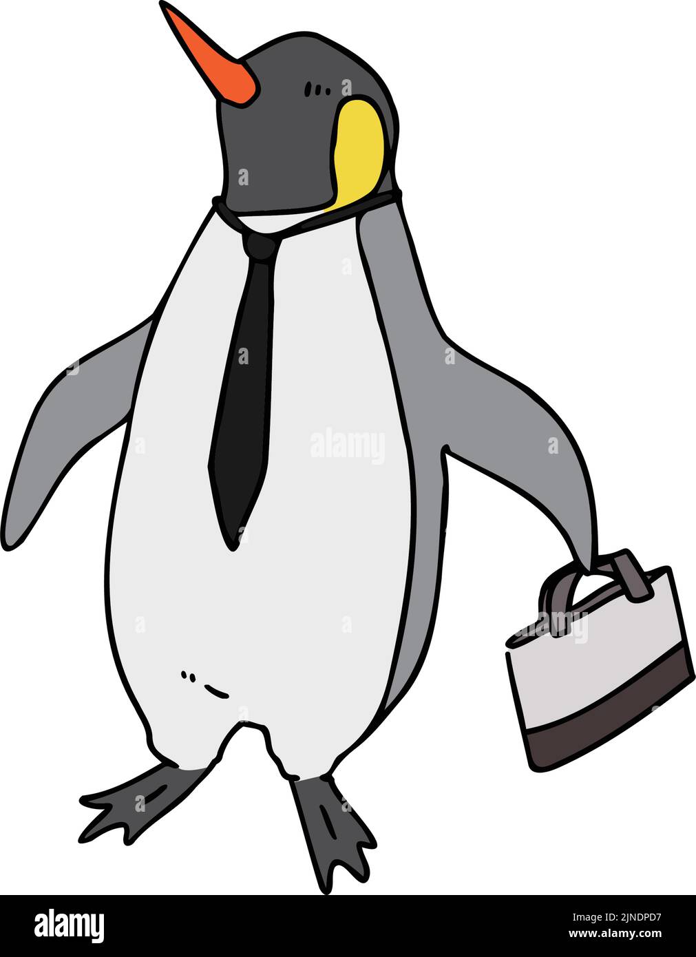 Illustration eines anthropomorphen Pinguin-Büroarbeiters, der seine Tasche hält und kestet Stock Vektor
