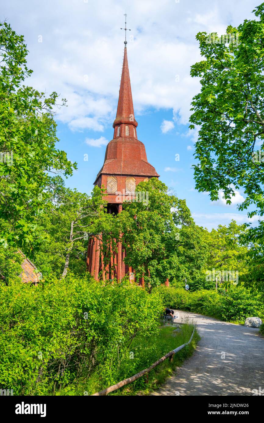 Hasjo-Glockenturm bei Skansen in Stockholm Stockfoto