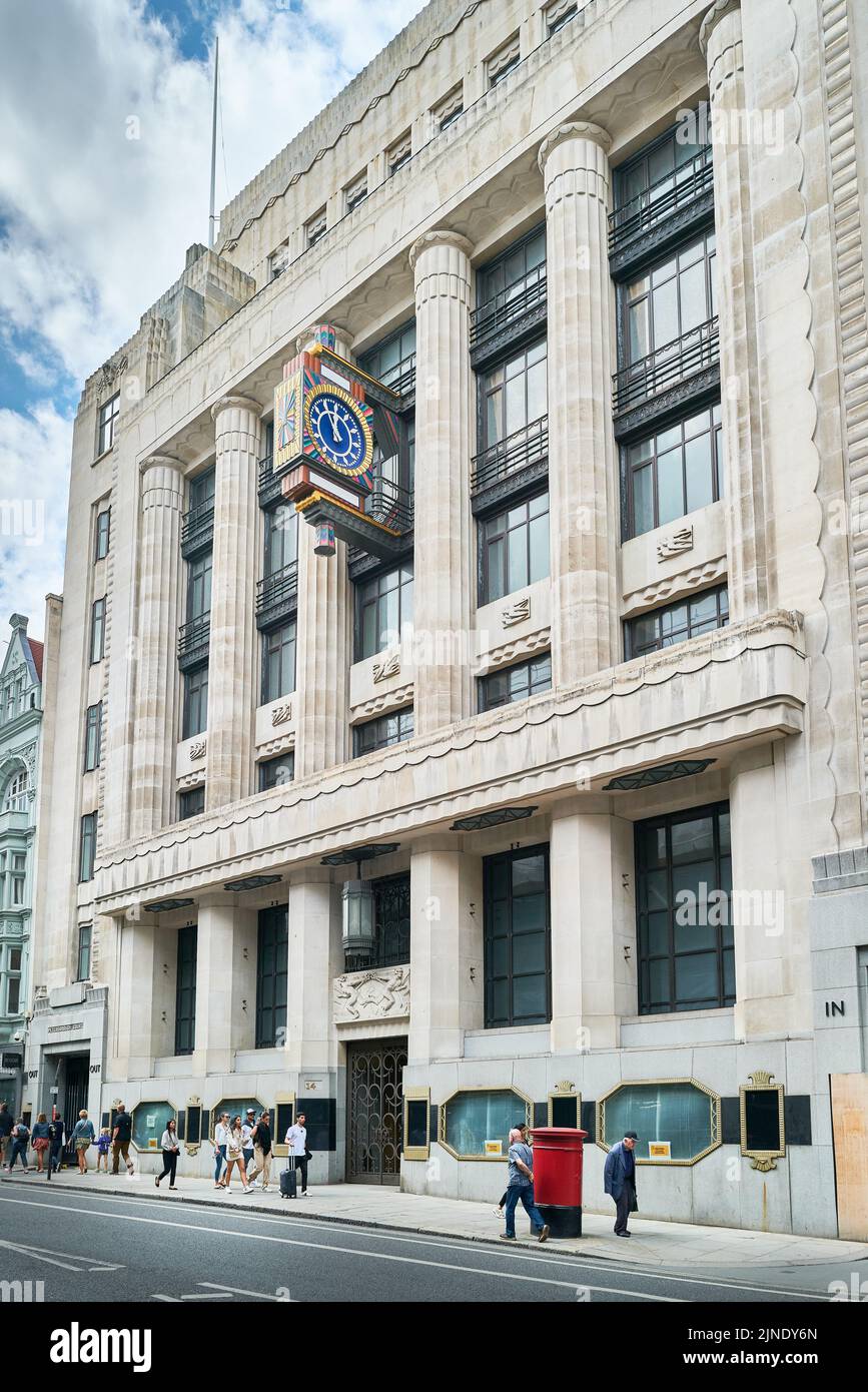 Bürogebäude Peterborough Court, ein Art déco-Gebäude, Fleet Street, London, England. Stockfoto