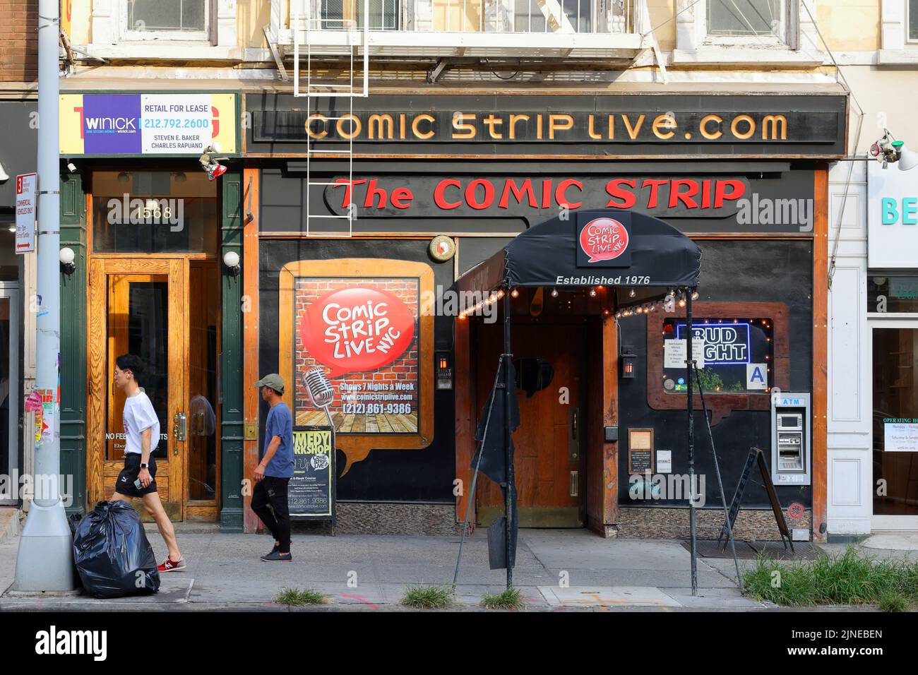 Comic Strip Live, 1568 2. Ave, New York, NYC Schaufensterfoto eines Comedy-Clubs im Viertel Upper East Side in Manhattan. Stockfoto