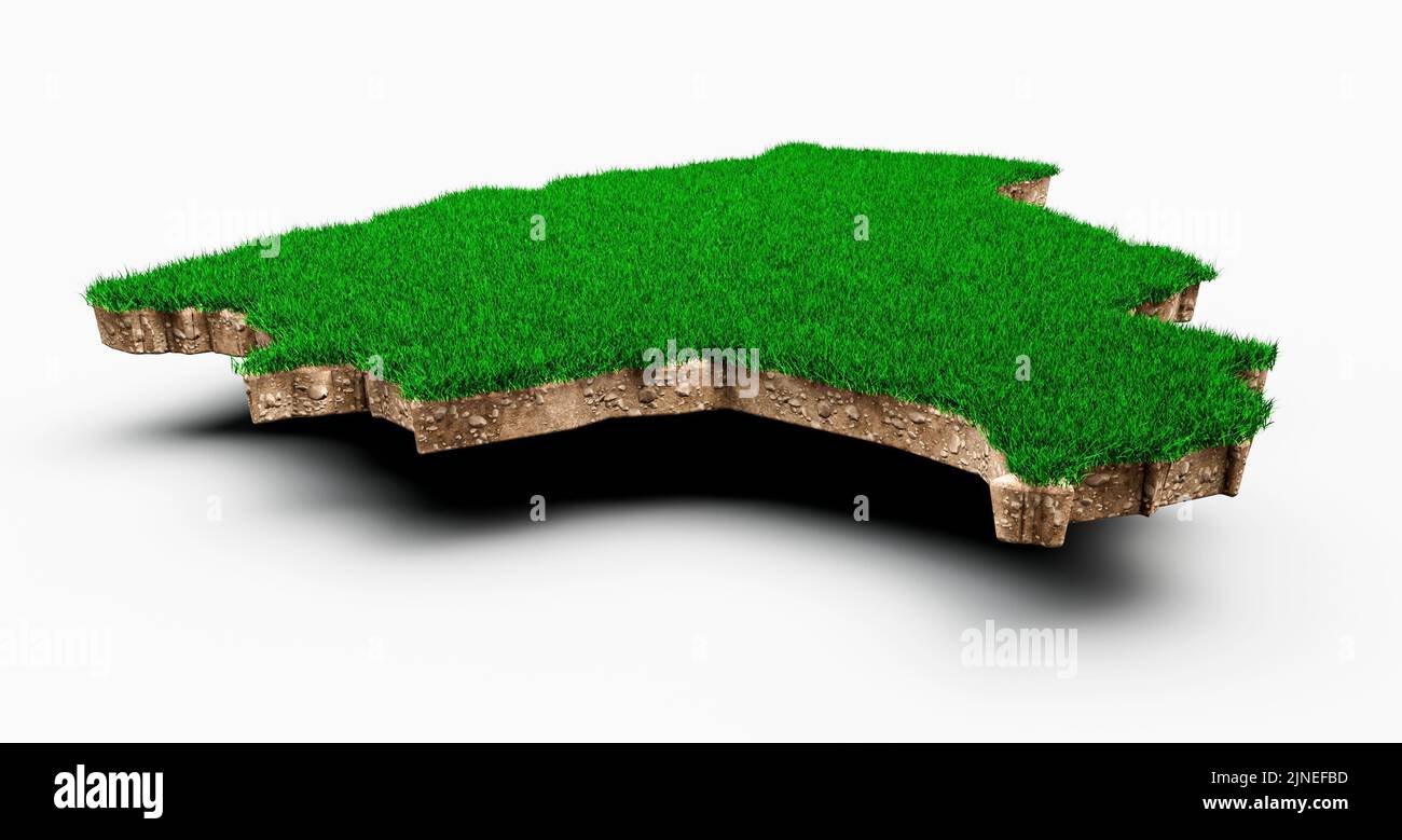 Eine Darstellung der geologischen Karte Boliviens aus dem Jahr 3D mit festem Land und grünem Gras, isoliert auf weißem Hintergrund Stockfoto