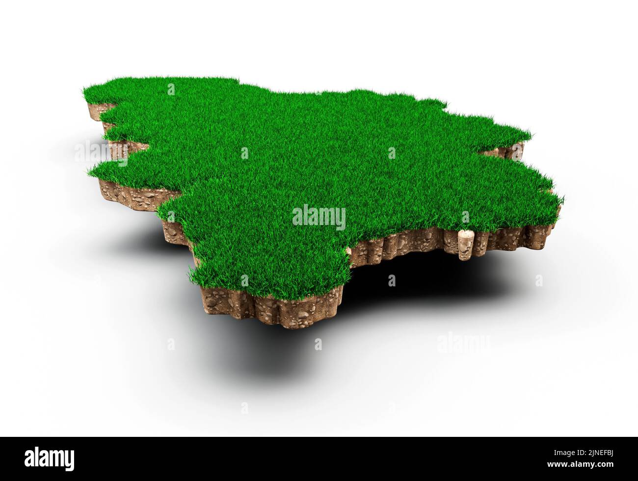 Eine Darstellung der geologischen Karte Belgiens aus dem Jahr 3D mit festem Land und grünem Gras, isoliert auf weißem Hintergrund Stockfoto