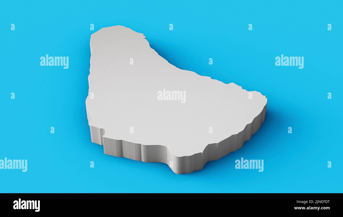 Eine Darstellung der geologischen Karte von Barbados aus dem Jahr 3D auf hellblauem Hintergrund Stockfoto