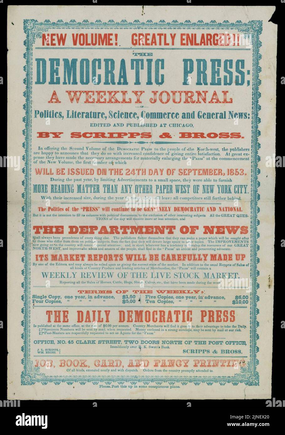 Die demokratische Presse, eine Wochenzeitung, Politik, Literatur, Wissenschaft, Commerce und allgemeine Nachrichten Stockfoto