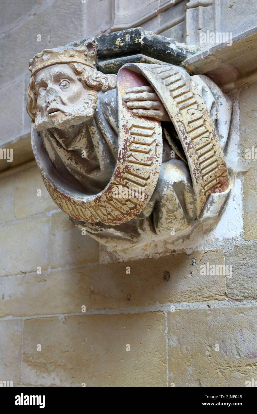 David. Prophète. Skulptur. Polychrom. Chapelle Jean de Bourbon. Abbatiale Saint-Pierre et Saint-Paul. Cluny. Saône-et-Loire. Bourgogne. Frankreich. Euro Stockfoto