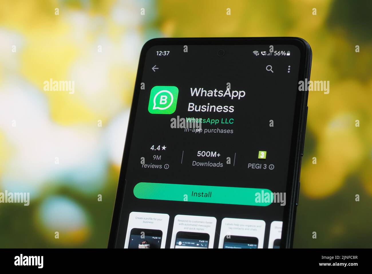 Galati, Rumänien - 11. Juli 2022: WhatsApp Business App im Google Play Store für Android verfügbar Stockfoto
