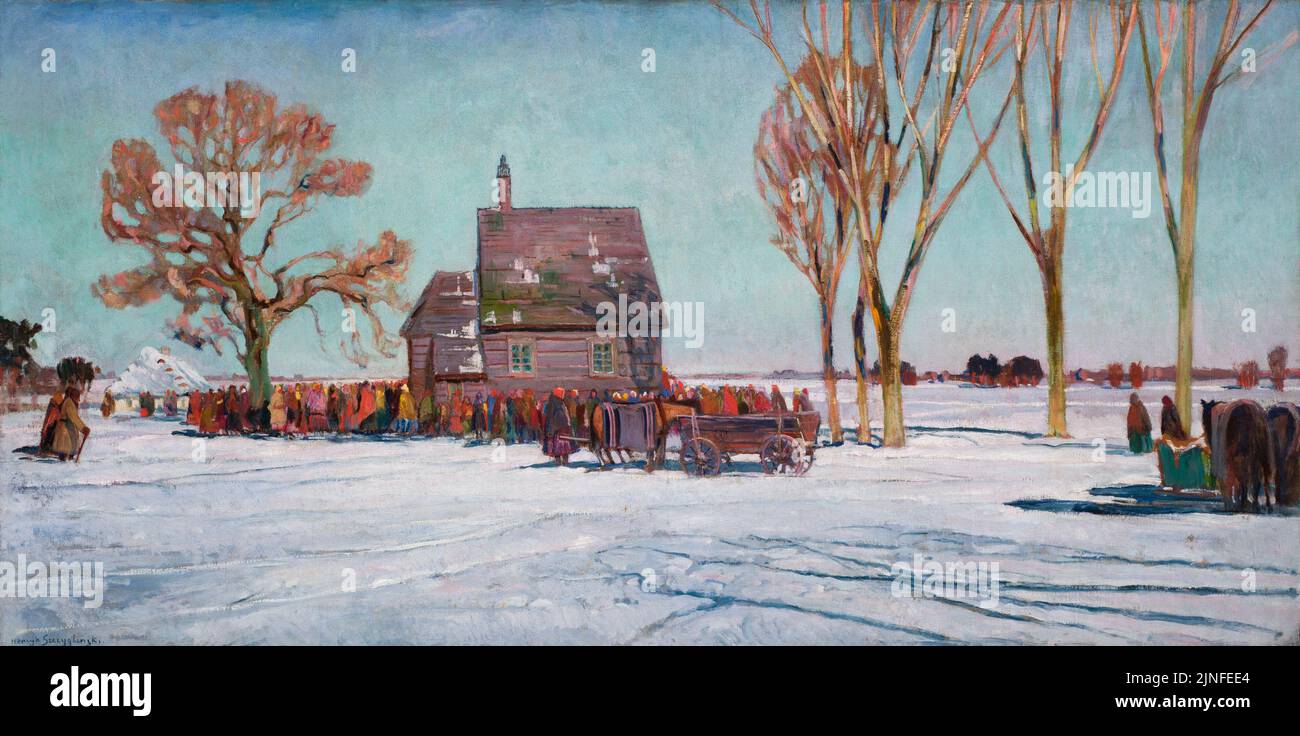 Winterlandschaft (1908-1912) Gemälde von Henryk Jan Szczygliński Stockfoto