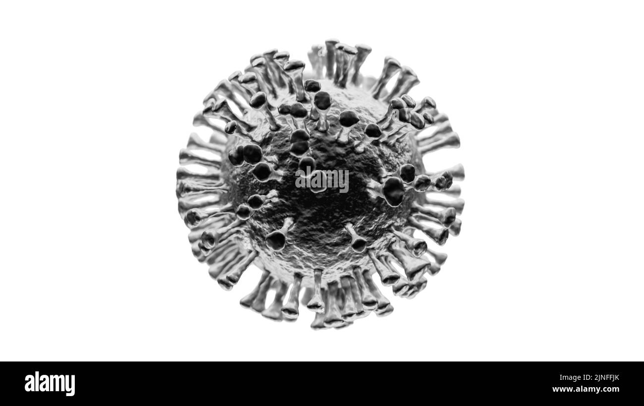 Abbildung einer einzelnen Viruszelle, isoliert und auf weißem Hintergrund ausgeschnitten Stockfoto