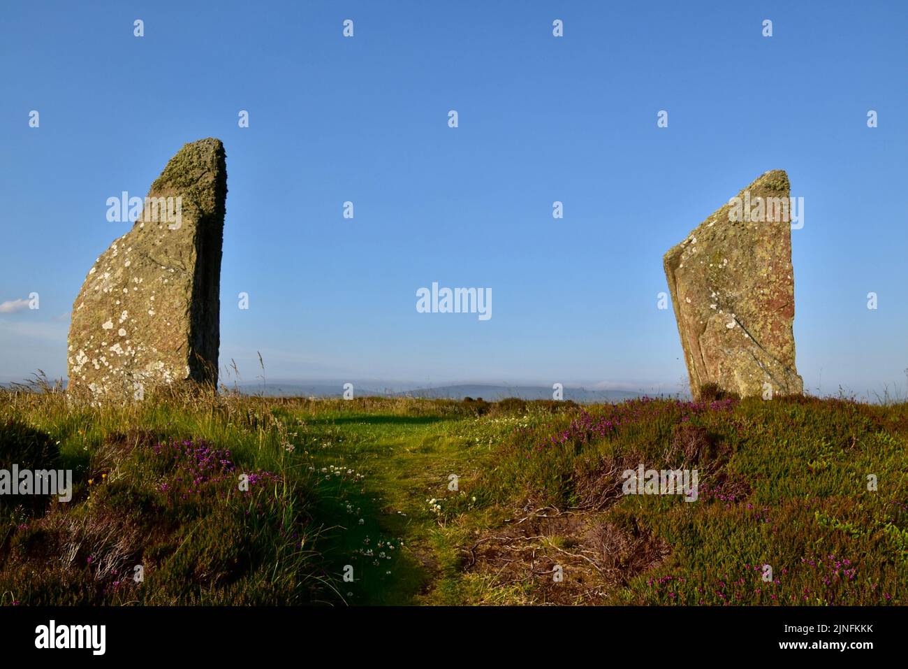 Zwei der stehenden Steine des Ringes von Brodgar. Stockfoto