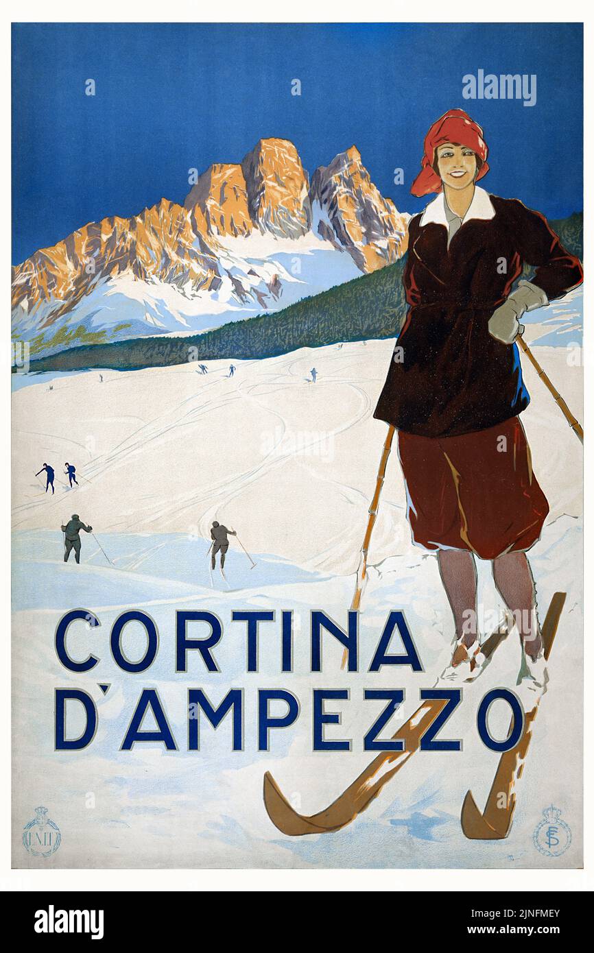 Cortina d’Ampezzo. Künstler unbekannt. Plakat veröffentlicht 1923 in Italien. Stockfoto