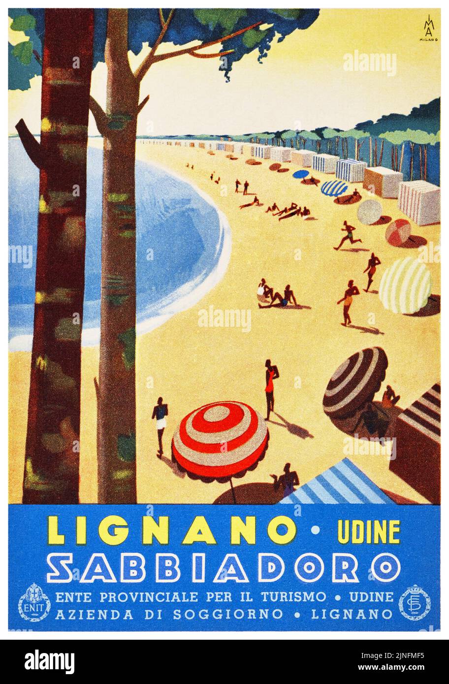 Lignano. Udine. Sabbiadoro. Künstler unbekannt. Plakat veröffentlicht 1930 in Italien. Stockfoto