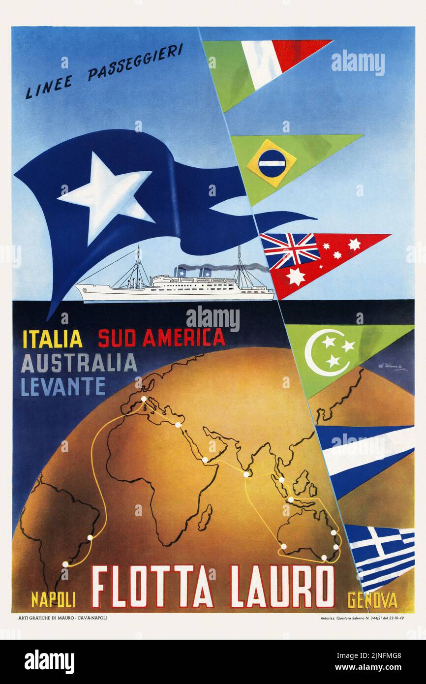 Flotta Lauro Napoli, Genua von D'Arma. Plakat veröffentlicht 1949 in Italien. Stockfoto