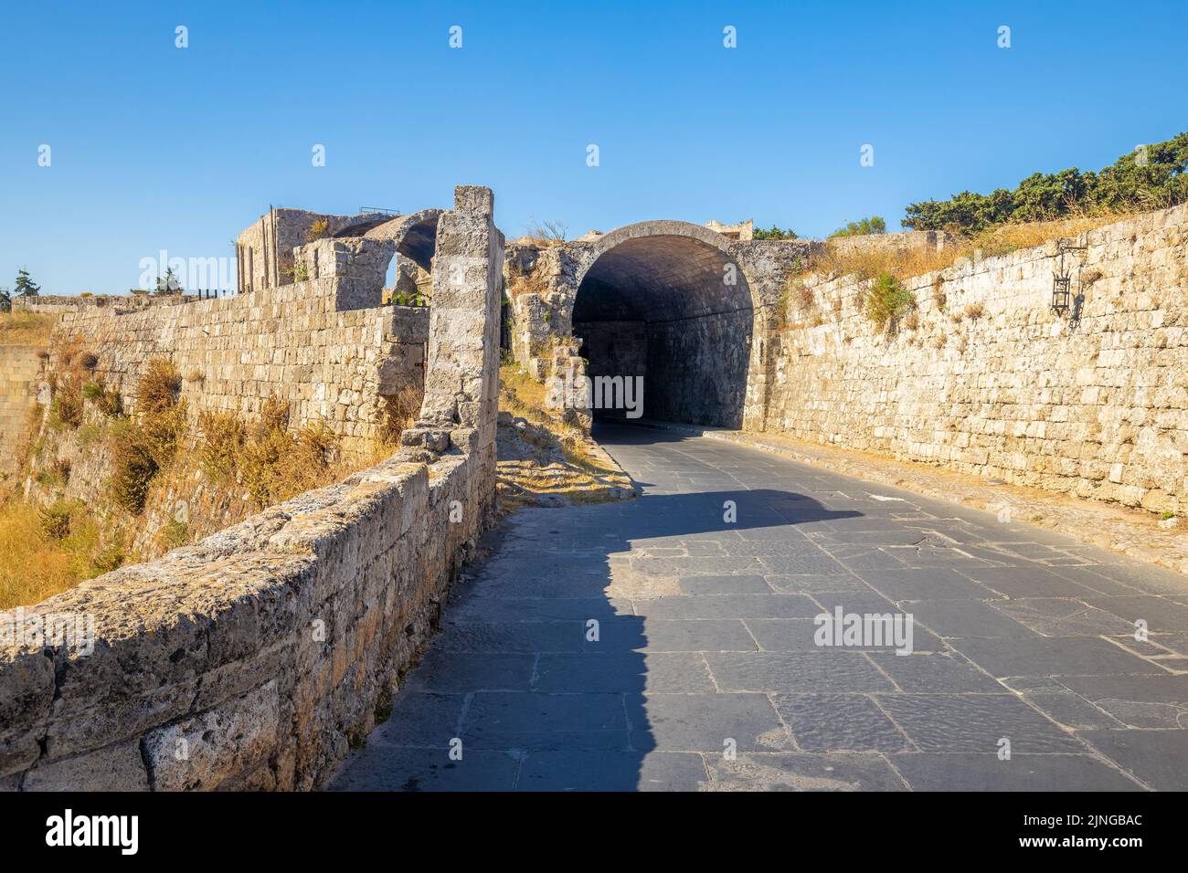 Das Tor von St. John zum historischen Zentrum von Rhodos-Stadt, Griechenland, Europa. Stockfoto