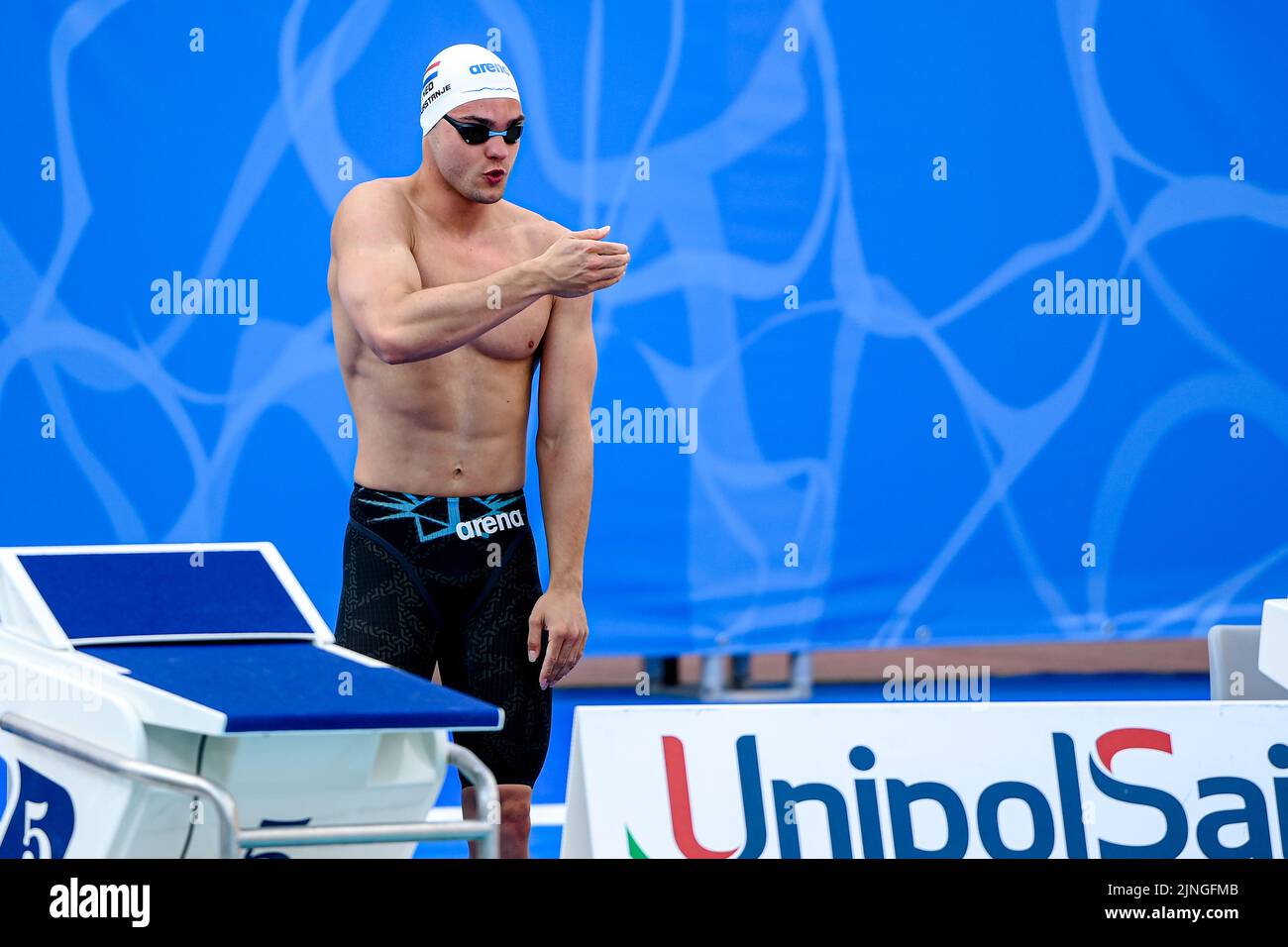 ROM, ITALIEN - 11. AUGUST: Nyls Korstanje aus den Niederlanden tritt am 11. August 2022 beim European Aquatics Roma 2022 im Stadio del Nuoto in Rom, Italien, bei den 50m Butterfly Men an (Foto: Nikola Krstic/Orange Picters) NOCNSF Stockfoto