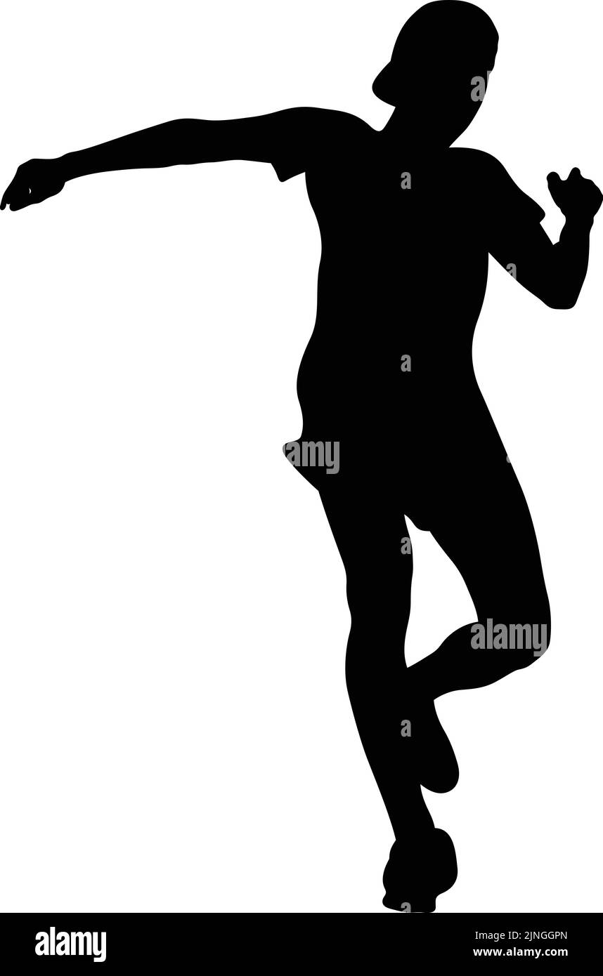 Athlet Läufer läuft über Berg schwarzen Silhouette Stock Vektor