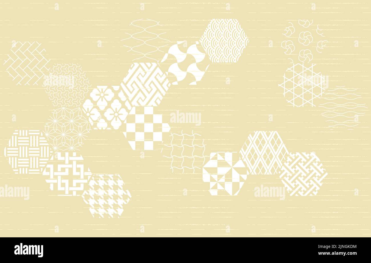 Hintergrundmaterial: Vektor-Illustration der traditionellen japanischen Muster in Achteck mit hellen Farben japanischen Stil Muster angeordnet Stock Vektor