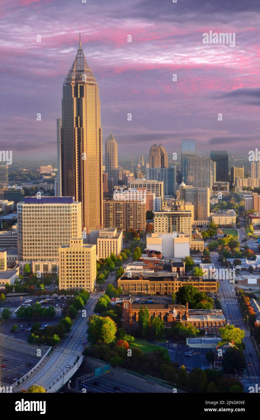 Sonnenaufgang, Skyline von Atlanta, Georgia Stockfoto