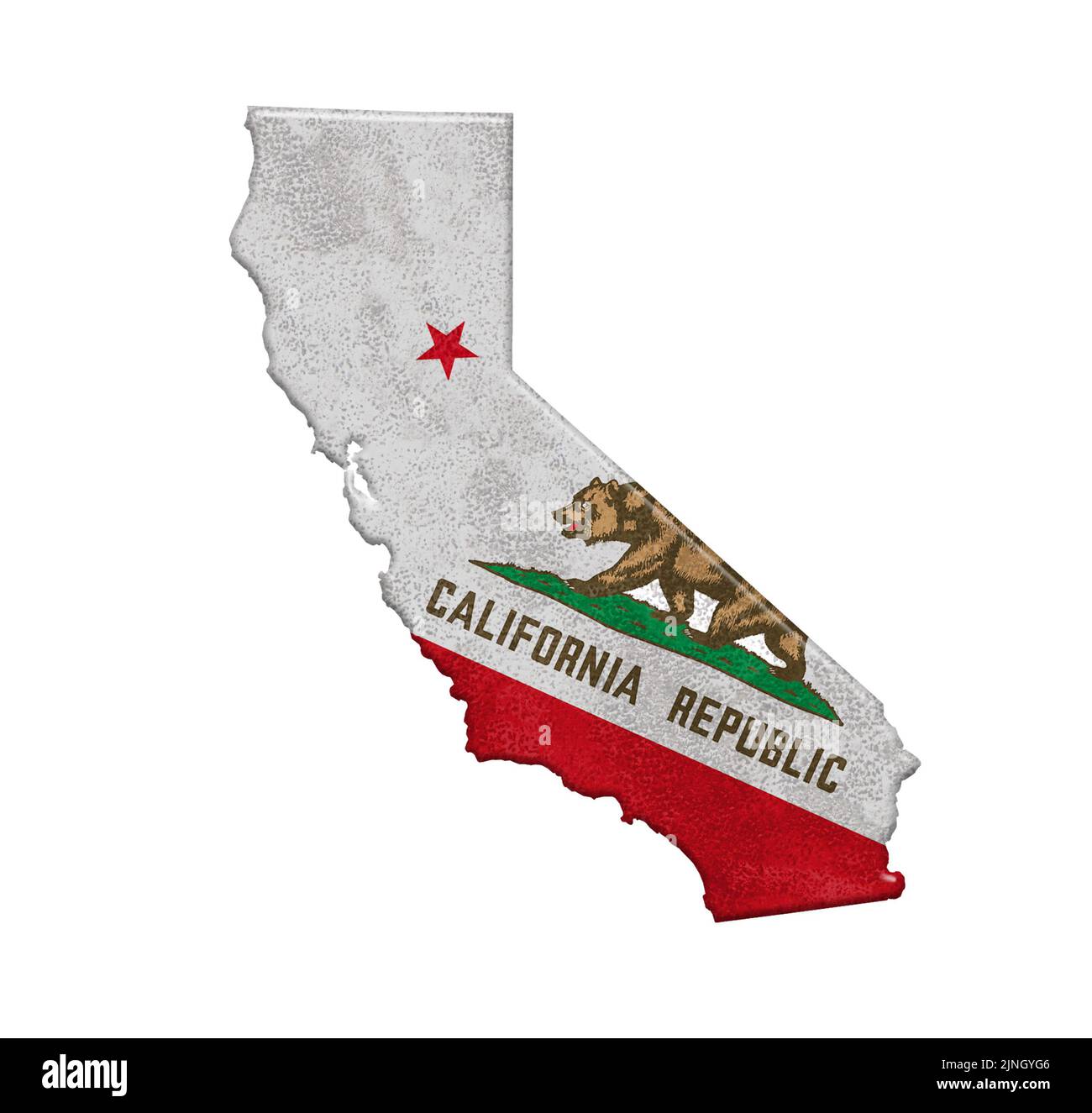 Flagge und Karte des Bundesstaates Kalifornien, USA Stockfoto