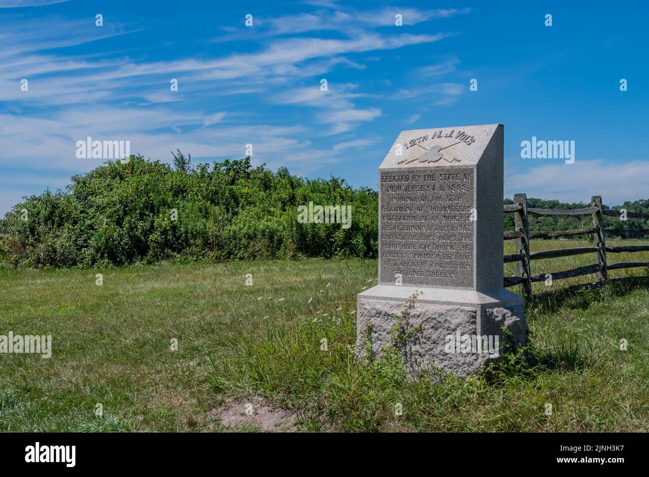 Denkmal für die 12. Freiwilligen von New Jersey, Gettysburg National Military Park, Pennsylvania, USA Stockfoto