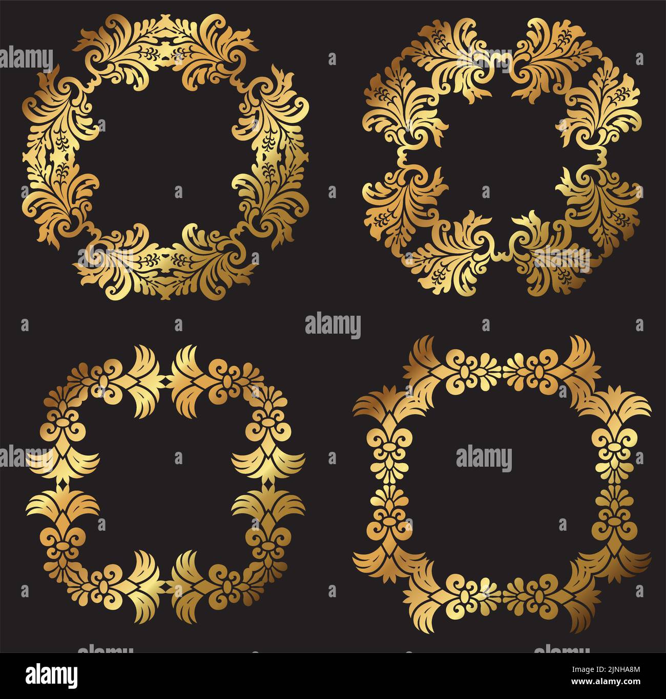 Eine Reihe von Vintage Gold Vektor dekorativen Rändern und Rahmen. Stock Vektor