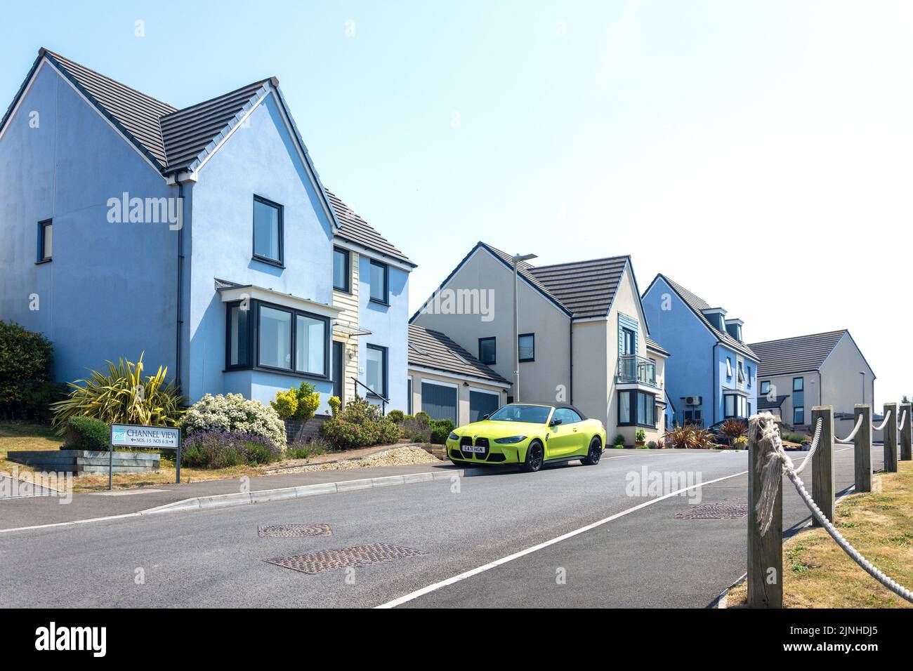 Einfamilienhäuser, Kanalblick, Ogmore-by-Sea, Vale of Glamorgan (Bro Morgannwg), Wales (Cymru), Vereinigtes Königreich Stockfoto