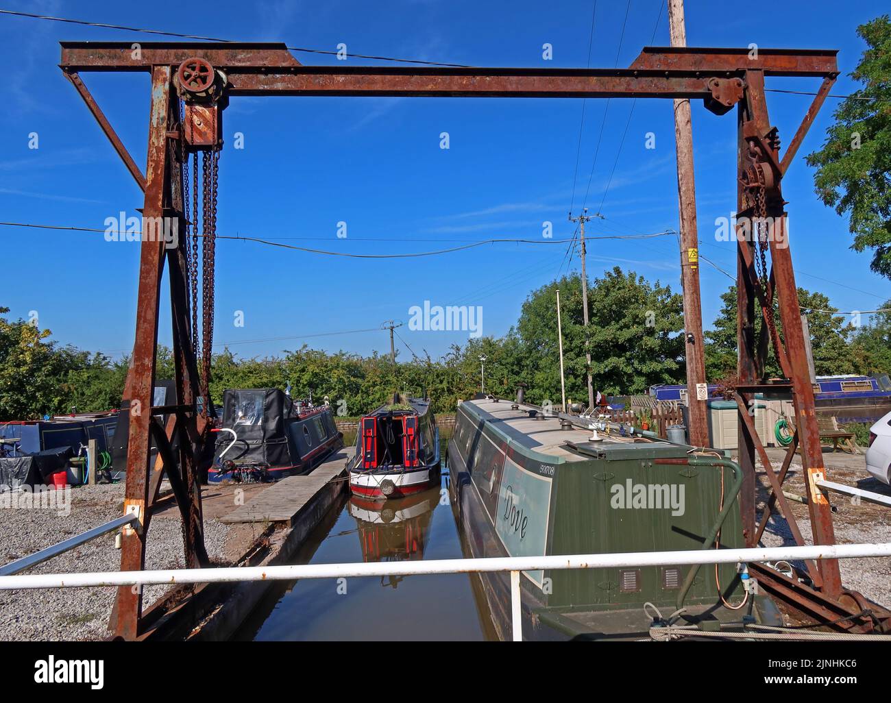 Viktorianischer Kranlift für Lastkähne, Nantwich Marina, Basin End, Chester Road, Nantwich, Cheshire, England, CW5 8lb Stockfoto
