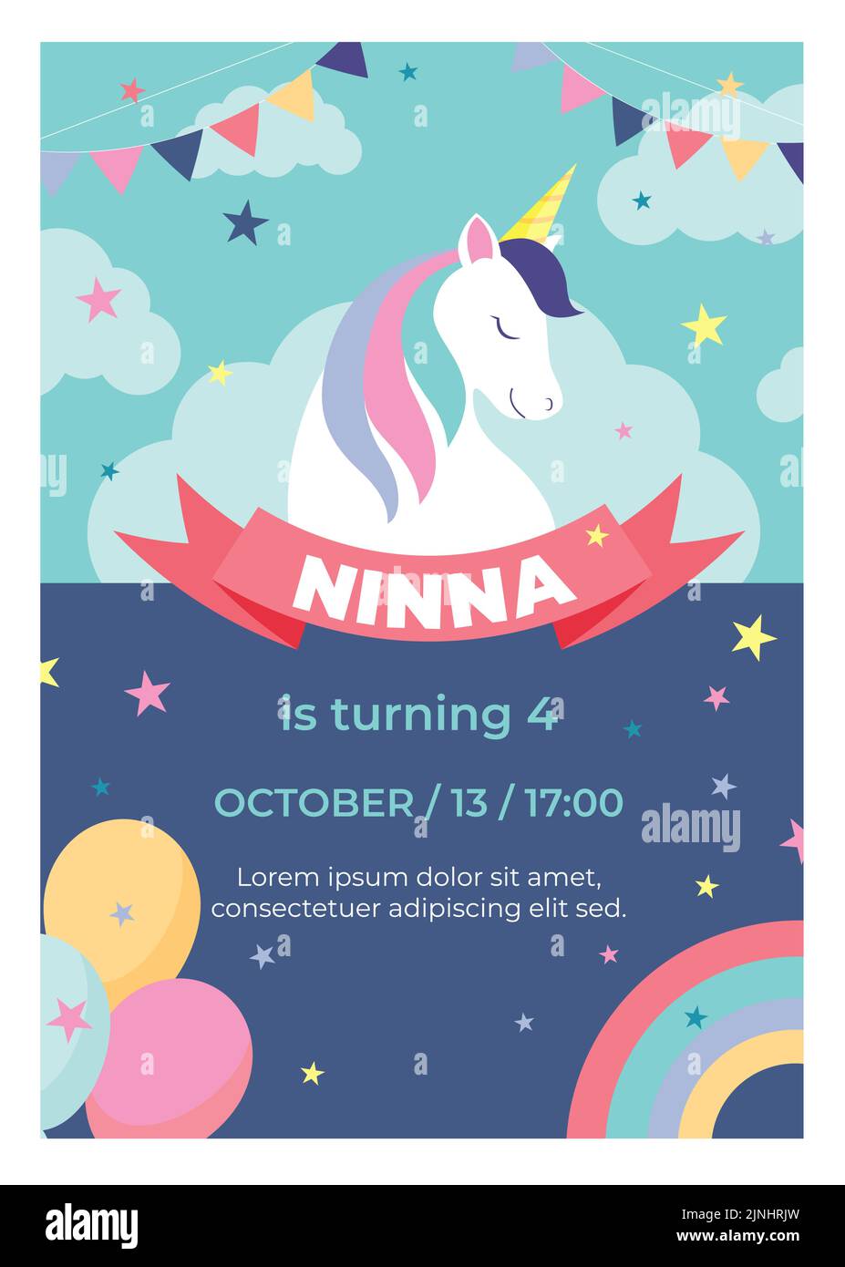 Handgezeichnete Kinder Party Karte Einladung Vektor Illustration. Stock Vektor