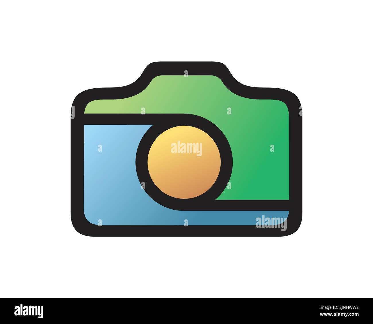 Einfache und kreative Kamera- und Fotografie-Illustrationvisualisiert mit Blau, Gelb gemischt mit grüner Farbe und einfacher Illustration Stock Vektor