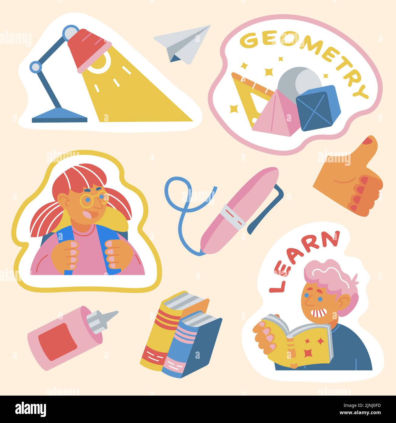 Set von Schule Sticker Vektor Geometrie Lernlampe Stock Vektor