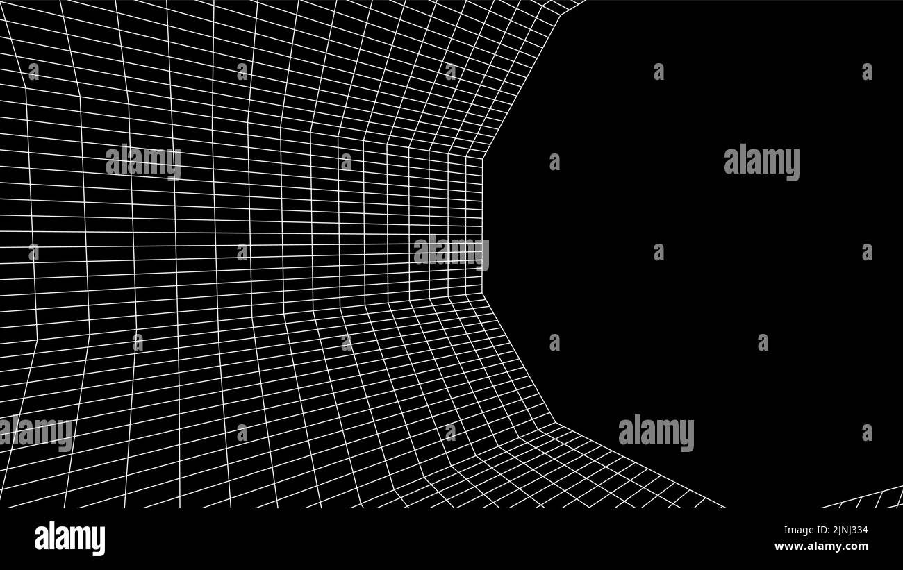 Abstrakter Computerhintergrund im Stil von 80s. Interieur im Sci-Fi-Stil mit Retro-Linien. Synthwave- oder retrowave-Rasterraum. Stock Vektor