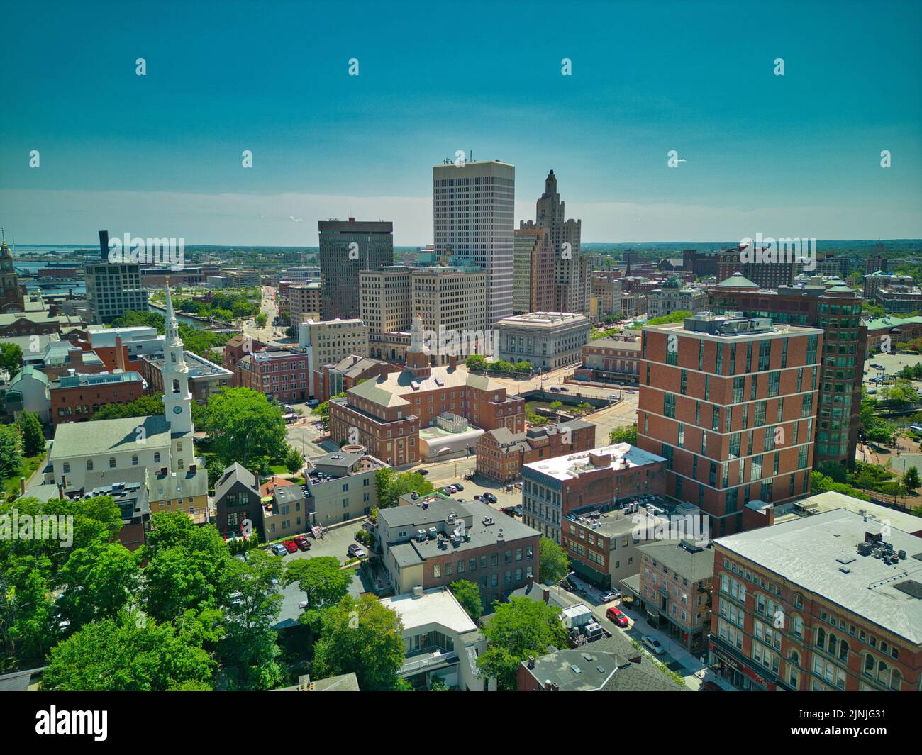 Eine High-Angle-Aufnahme vom College Hill in Providence, Rhode Island, der Skyline der Stadt, USA Stockfoto