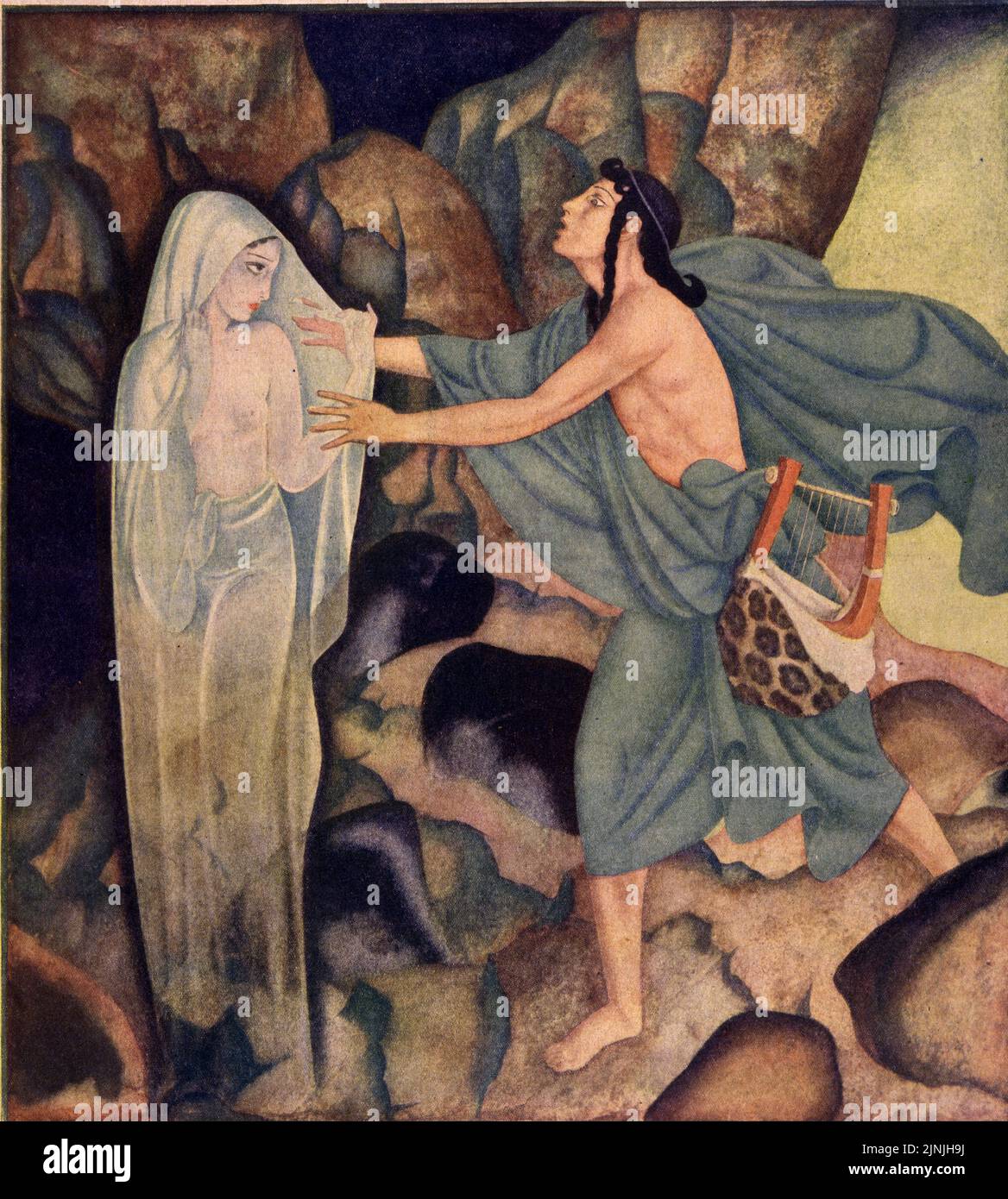 „Opheus and Eurydice“, veröffentlicht am 8,1931. März in der American Weekly Magazine, gemalt von Edmund Dulac für „Love Stories The Ancients Believed in“. Stockfoto