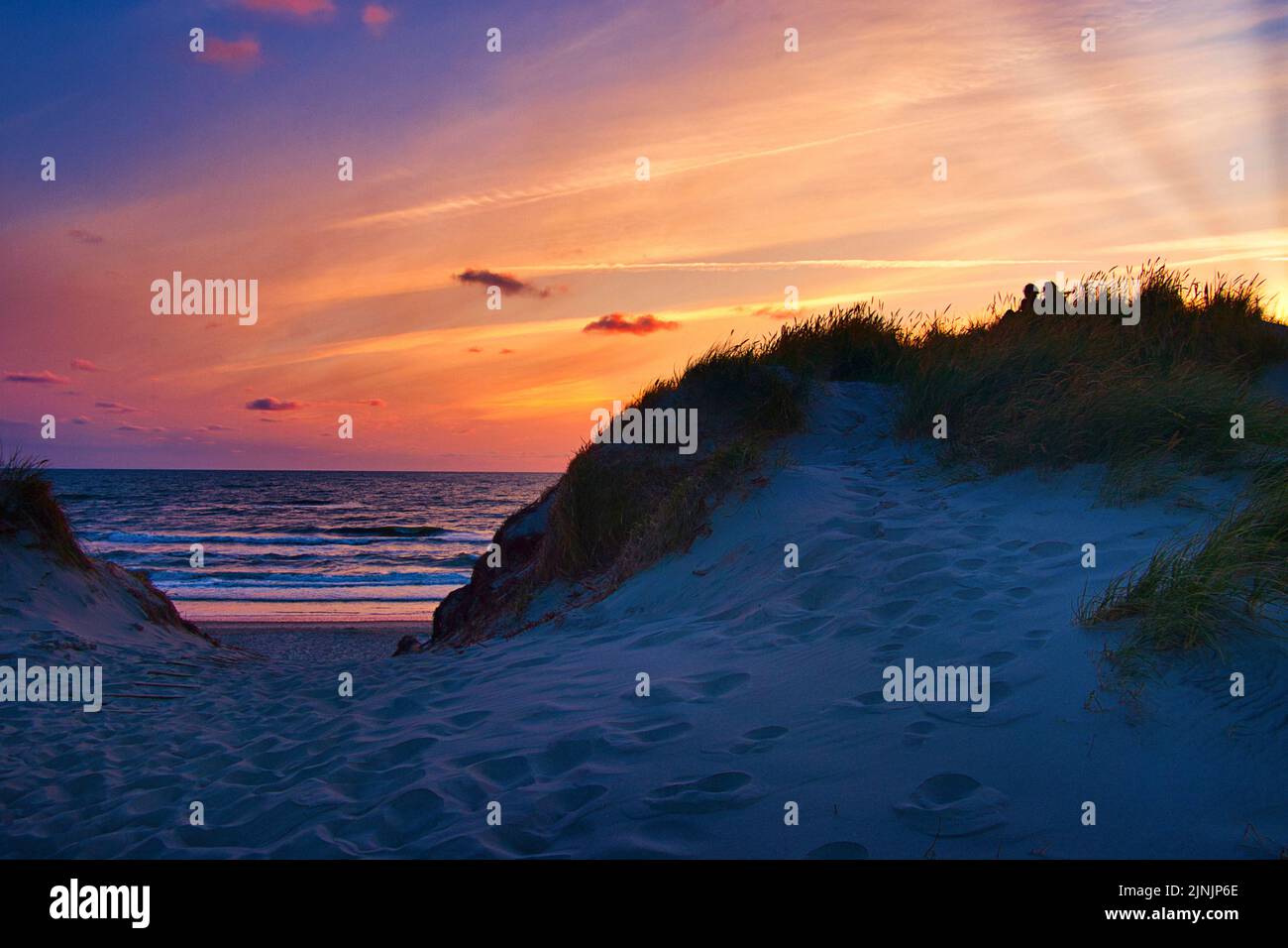 Küste bei Sonnenuntergang, Dänemark, Thy National Park Stockfoto